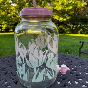 Vintage Pastel Floral Glass Jar Beverage Lemonade Dispenser