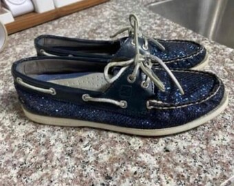 Navy Sperry Top Sider Chunky Glitter Boat Shoes - Size 7