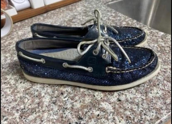 Navy Sperry Top Sider Chunky Glitter Boat Shoes - Size 7