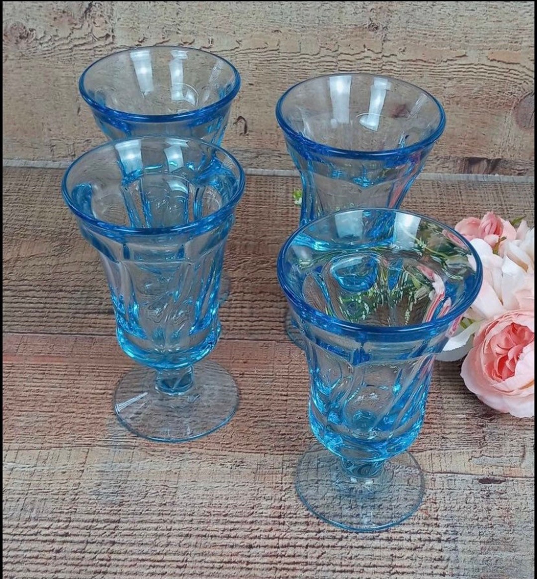 Colonial Blue Glass Dessert Cups Set of 4 Vintage Etsy