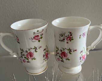 Royal Victoria Gold Rim Pink Roses Footed Tea Cups