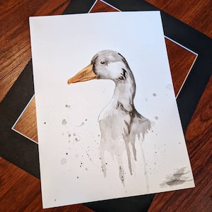 Gray Nordic goose original watercolor painting.