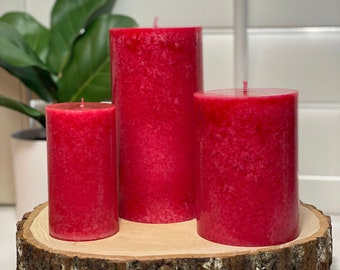 Red Rose Scented Pillar Candle - Handmade