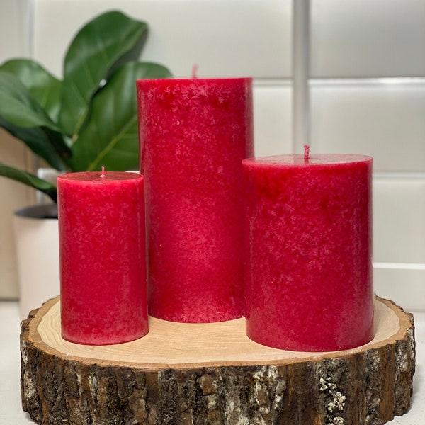 Red Rose Scented Pillar Candle - Handmade