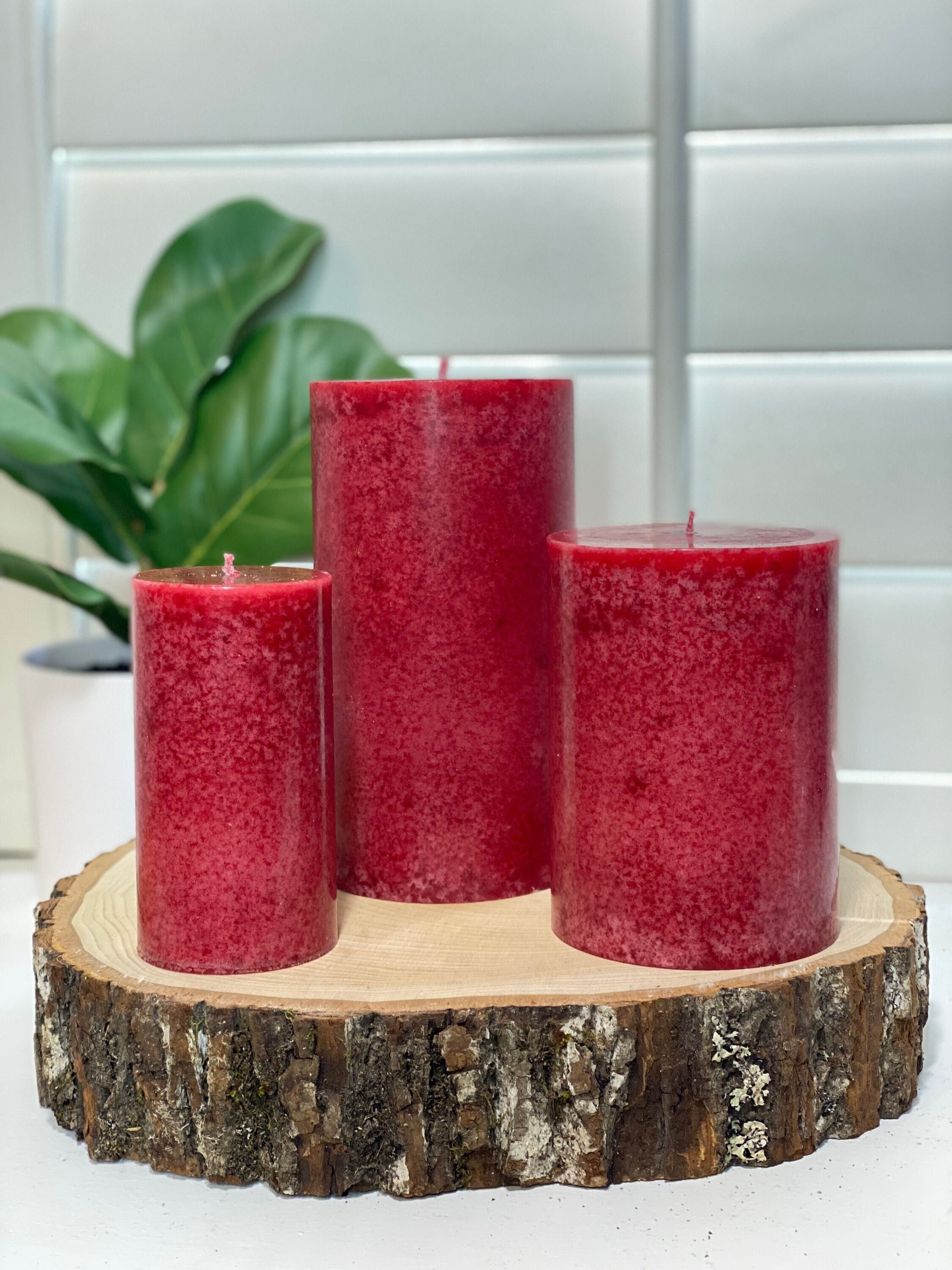 Apple Cinnamon Scented Pillar Candle - Handmade
