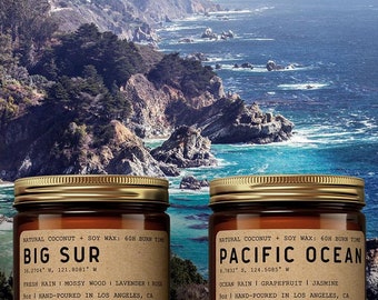 California Coastline Candle Bundle: Big Sur & Pacific Ocean (2-set Natural Wax Candles)