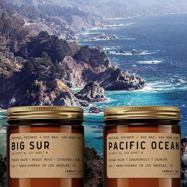 California Coastline Candle Bundle: Big Sur & Pacific Ocean (2-set Natural Wax Candles)