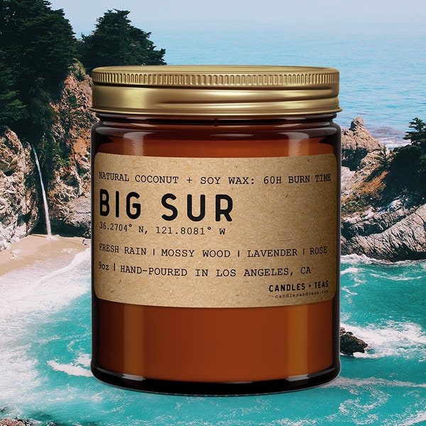 Big Sur: California Scented Candle (Rain, Mossy Wood, Lavender, Rose)