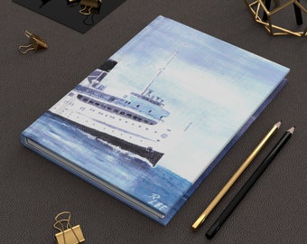 Miniature Luxury Liner Nautical Notebook, Victoria to Seattle Cruise Ship Painting, Hardcover Journal