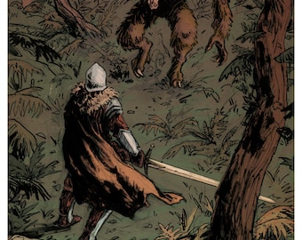 Fantasy Art. Knight and Beast Print