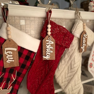 Personalized Christmas Stocking Tags, Custom Stocking Name Tags, Wood Gift Tags, Wooden Name Tags, Personalized Tags, Farmhouse Gift Tags