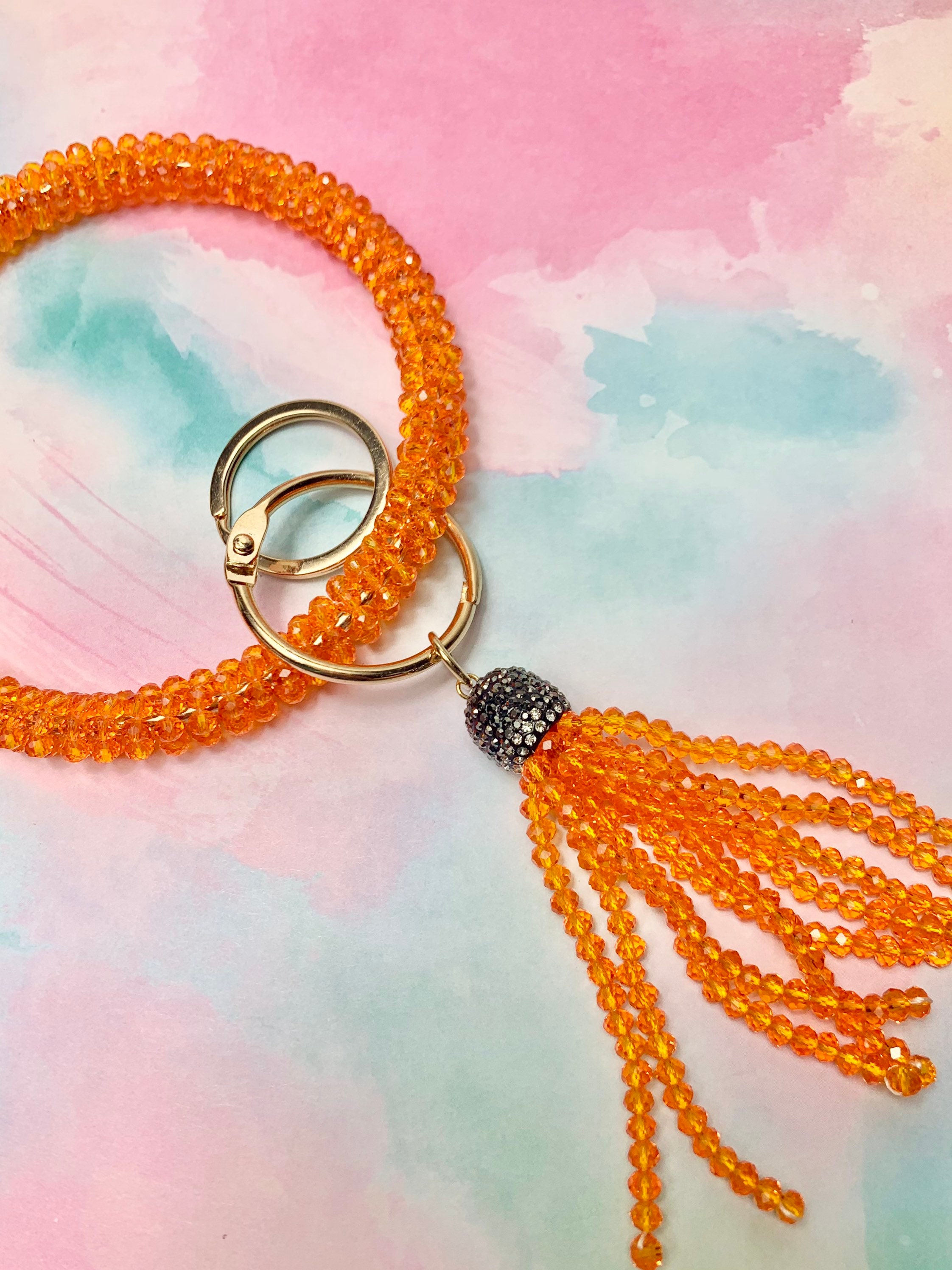 Orange beaded keychain wristlet orange keychain beaded Etsy