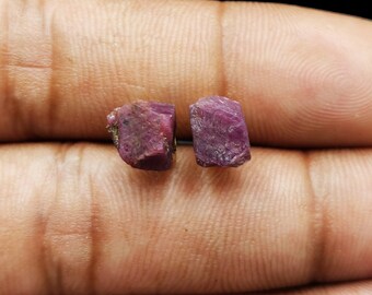 Raw Pink Ruby Stud Earrings: July Birthstone, Crystal Chip (4-6mm)