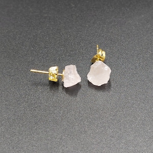 January Birthstone Stud Earrings, Rose Quartz Raw Earrings, Gemstone Stud Earrings, Healing Crystal Earrings, Crystal Chip Earrings 4-6mm