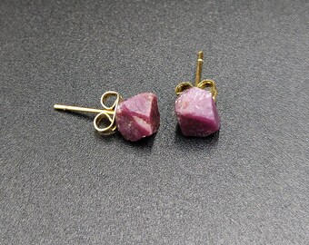 Raw Pink Ruby Stud Earrings: July Birthstone, Crystal Chip (4-6mm)