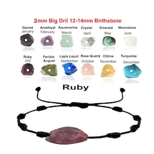 Choose Your Birthstone Raw Rough, Drilled Loose Gemstones, Necklace Making Raw Drilled Nuggets, 2mm Big Hole Full Drill Loose Stones