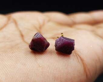 Raw Pink Ruby Stud Earrings: July Birthstone, Crystal Chip (4-6mm)