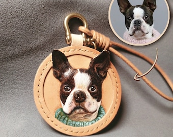 Llavero personalizado de cuero 3D con retrato de mascota, conmemorativo personalizado para perro y gato