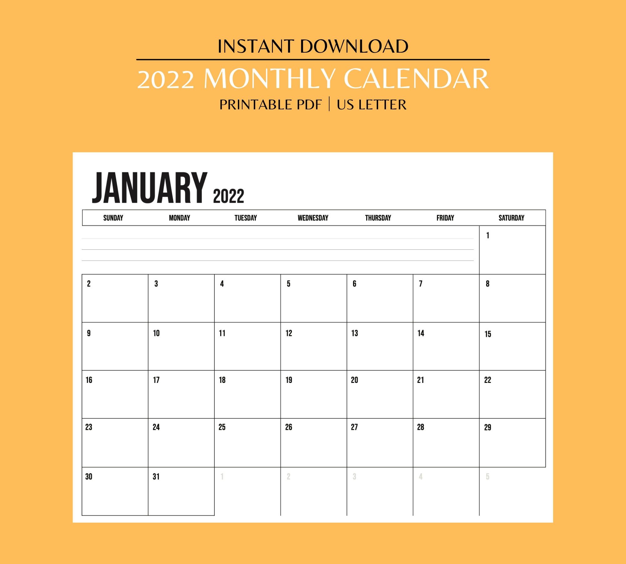 2022 bold monthly calendar landscape printable calendar etsy