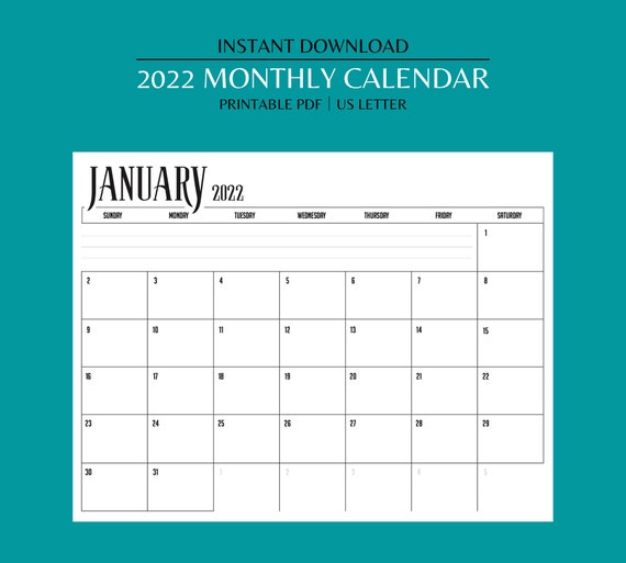 2022 monthly calendar landscape printable calendar year etsy