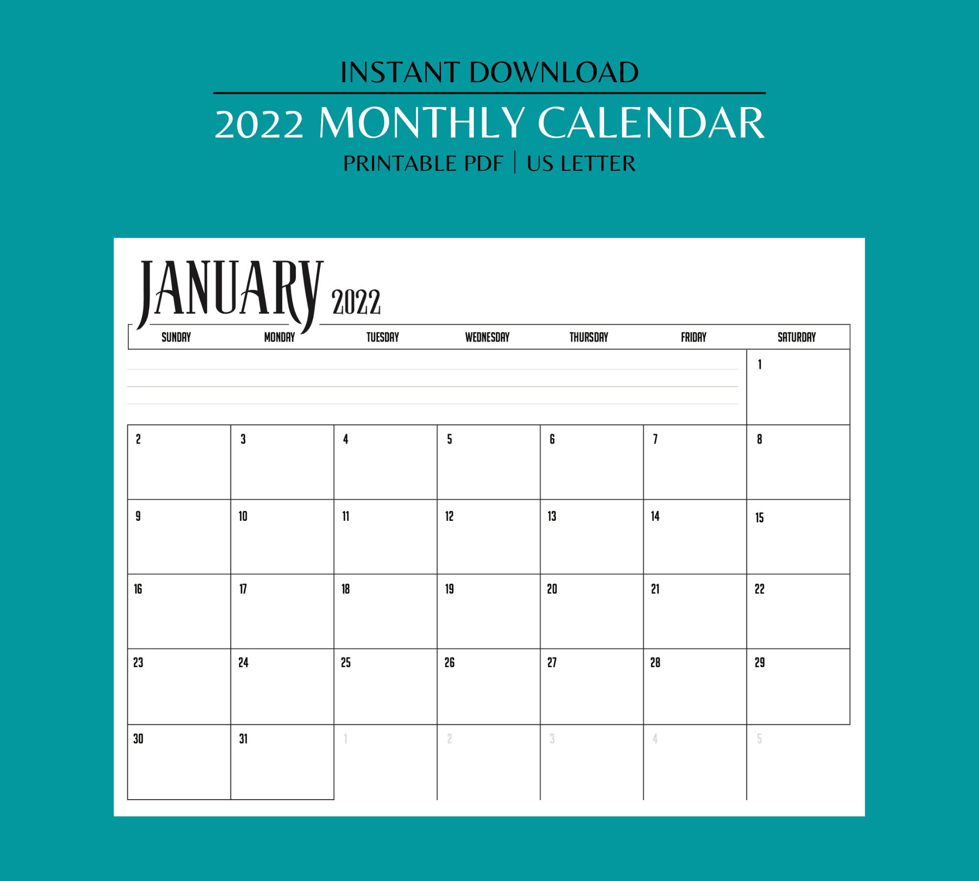 2022 monthly calendar landscape printable calendar year etsy