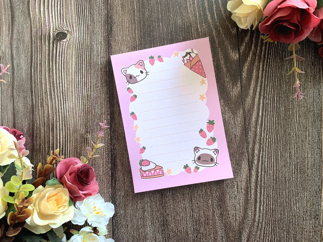 Cute Cat Note Pad Pink Memo Sheets Etsy