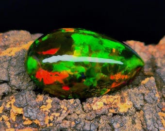 AAA+++ Grade Natural Black Opal, 2.70 Carat Black Opal Cabochon, Ethiopian Opal Rainbow Fire Opal, Welo Opal Gemstone, Multi Fire Oval Opal