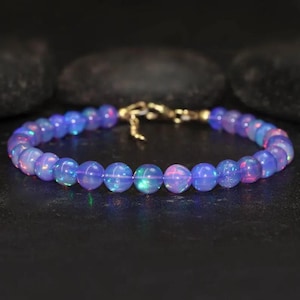 Lavender Opal Beaded Bracelet: Ethiopian Gemstone, Adjustable Length