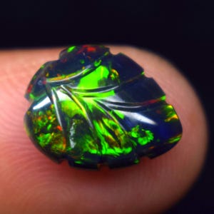 2.75 Carat Natural Ethiopian Opal Leaf Carving, Carved Opal Leaf Loose Gemstone, Multi Fire Black Opal Leaf for Jewelr, 13.2x10.6x4.5 MM.