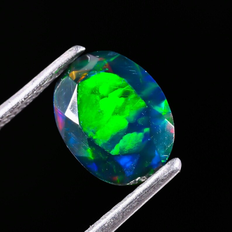 Green Flash Black Opal, 1ct Multi-fire Black Opal, 9X6X3MM, Faceted ...