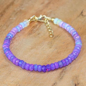 Lavender Fire Opal Beaded Bracelet: Ethiopian Gemstone, Adjustable Length