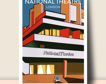 National Theatre at Night London Art Print: Travel Poster, ideal gift for actor