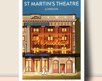 St Martin's Theatre London by Night: Hand Signed Art Print or Poster, A5, A4, A3
