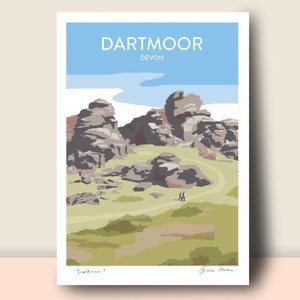 Dartmoor, Devon: Retro Travel Poster, Hand Signed (unframed) with white lettering