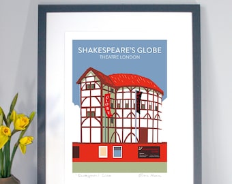 Shakespeare's Globe Theatre London, blue sky (unframed): Hand Signed Art Print/Poster