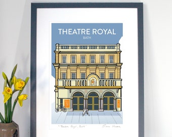 Bath Theatre Royal Travel Poster or Art Print (blue sky): Hand Signed