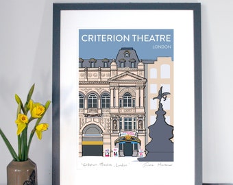 Piccadilly Circus, Criterion Theatre, London: Hand Signed Art Print/ Travel Poster, The Comedy about a Bank Robbery