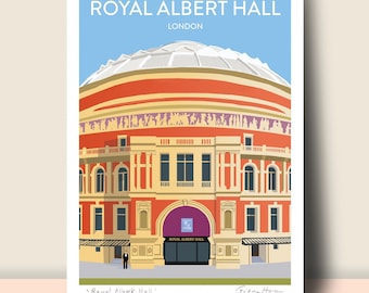 Royal Albert Hall Art Print or London Travel Poster by Stagestruckprints (white text). Hand Signed. Perfect Wall Art for Classical Musician