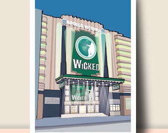 The Apollo Victoria Theatre, London at night (no lettering): Hand Signed Art Print or Poster