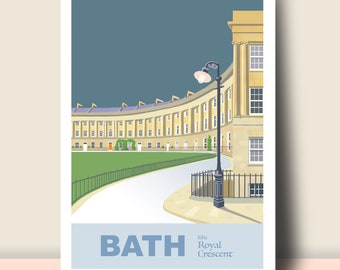 BATH, Royal Crescent, City of Bath: Signed Art Print or Travel Poster (unframed)