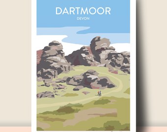 Dartmoor, Devon: Retro Travel Poster, Hand Signed (unframed) with white lettering