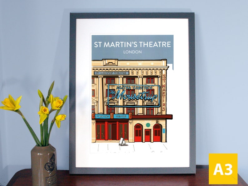 The Mousetrap, St Martin's Theatre London: Hand Signed Art Print or Poster, with Blue Sky theatre art print A3