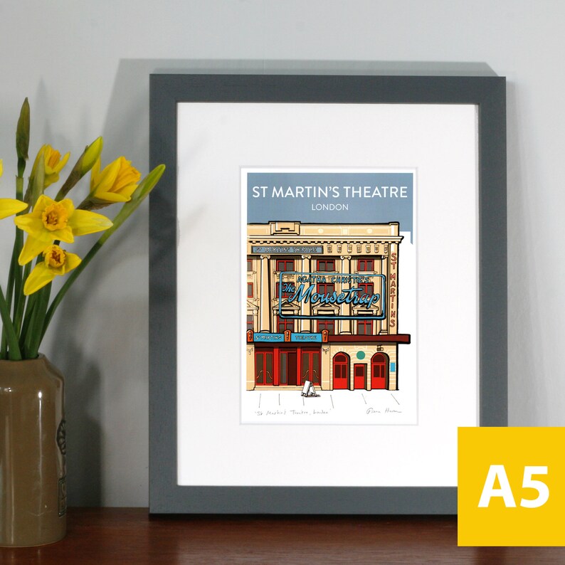 The Mousetrap, St Martin's Theatre London: Hand Signed Art Print or Poster, with Blue Sky theatre art print A5