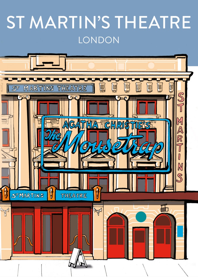 The Mousetrap, St Martin's Theatre London: Hand Signed Art Print or Poster, with Blue Sky theatre art print image 2