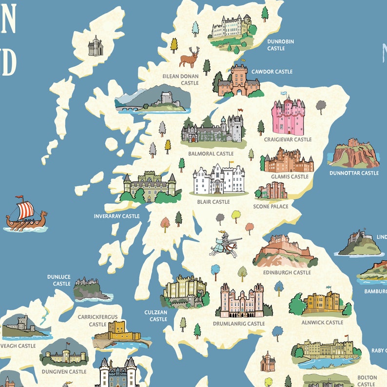 Castles of Britain & Ireland Map: Illustrated Art Print Souvenir - Etsy
