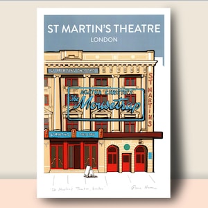 The Mousetrap, St Martin's Theatre London: Hand Signed Art Print or Poster, with Blue Sky theatre art print image 1