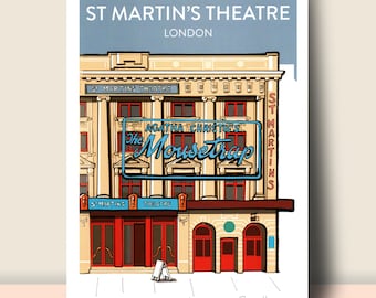 The Mousetrap, St Martin's Theatre London: Hand Signed Art Print or Poster, (with Blue Sky) theatre art print