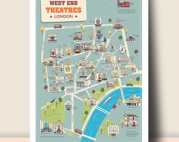London Theatres Map Print: West End Illustrated Poster