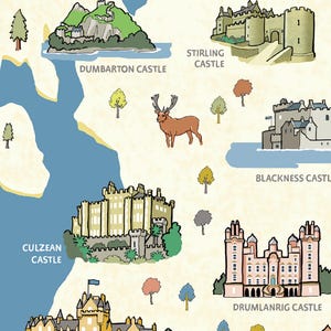 Castles of Scotland Map, a Unique Illustrated Print Showing Nearly 50 ...