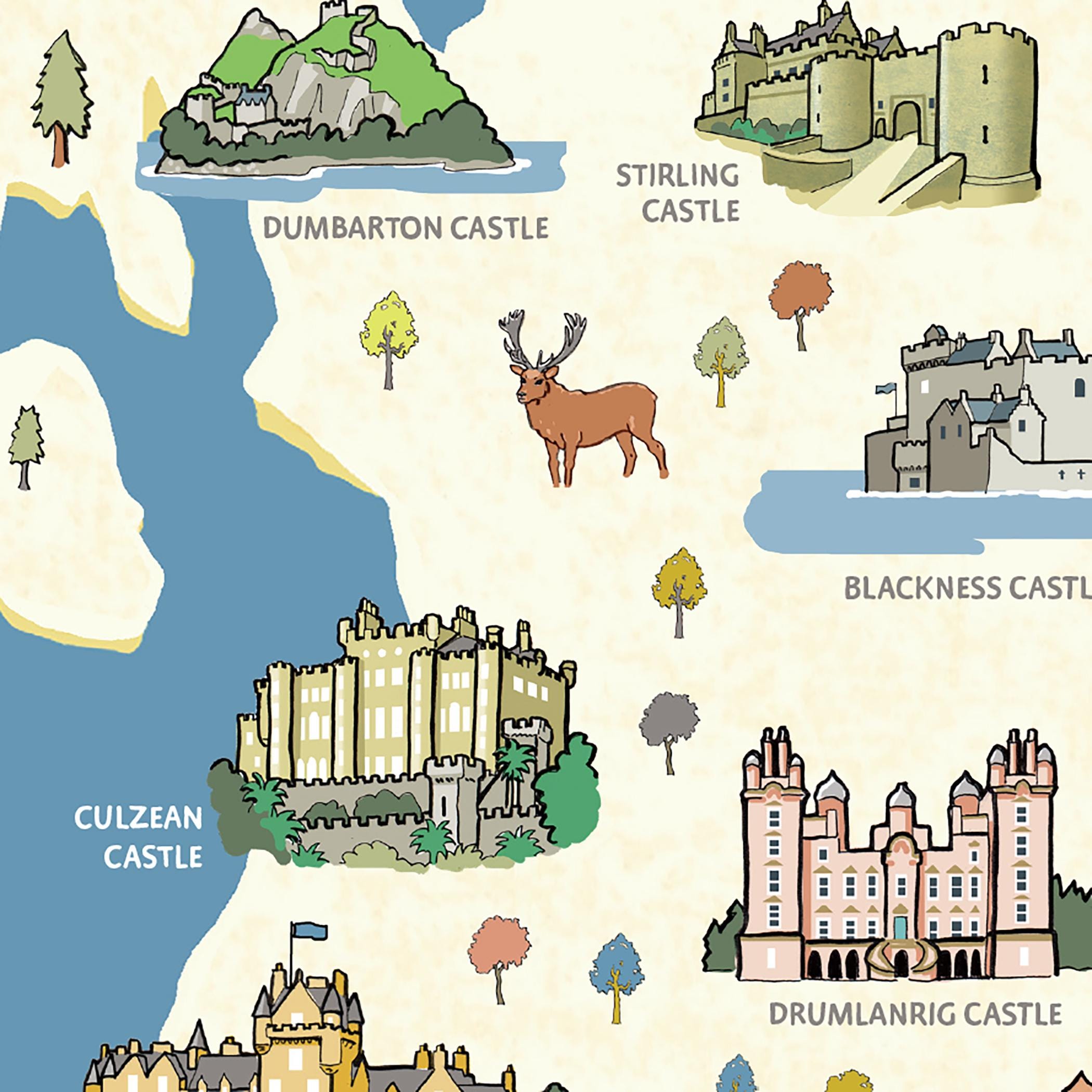Fun Scotland Map Castles of Scotland Map Print: Illustrated Scottish Travel Souvenir - Etsy